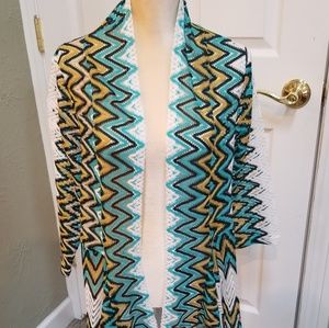Shana K wrap cardigan white teal yellow XL green gold